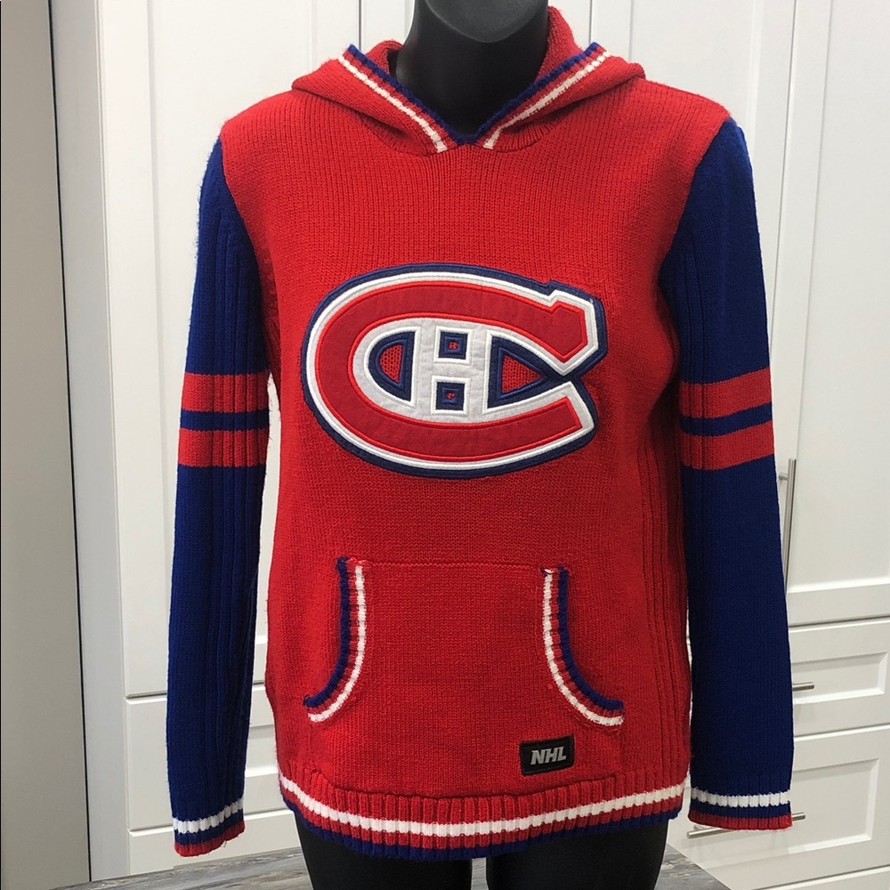 NHL Montreal Canadiens Knit Hoodie Sweater – Youth L / Women’s S – Red/Blue
